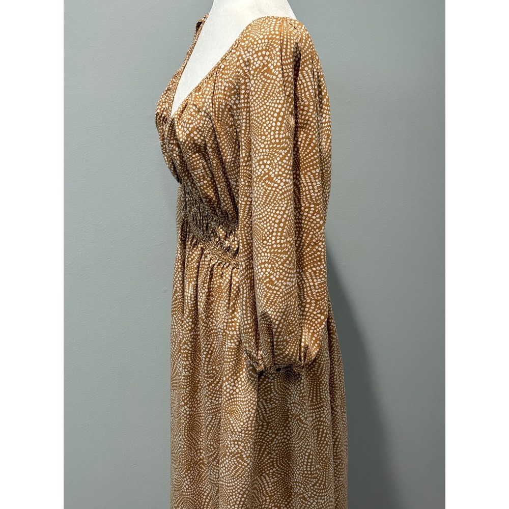 Madewell Vneck Balloon Sleeve Smocked Waist Maxi Dress Dotted Brown White Size 6 - Picture 10 of 12